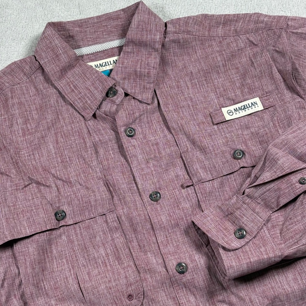 Magellan Outdoors Mens Aransas Pass Heather Fishing Shirt Windsor Wine S NEW